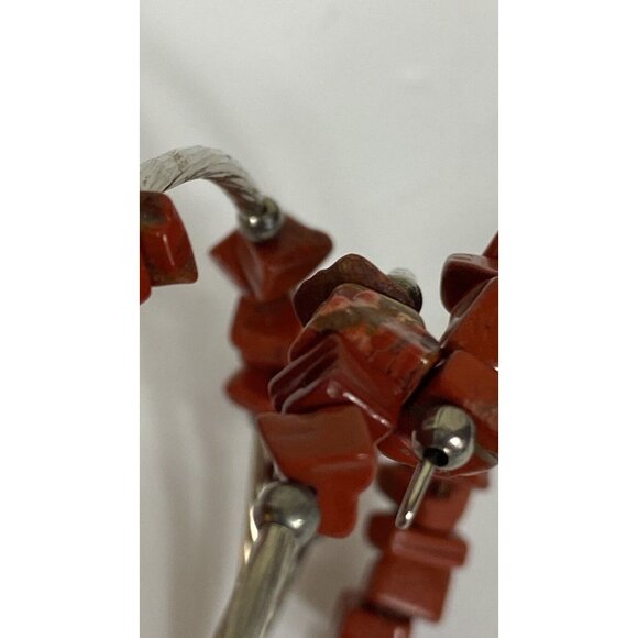 Vtg Red Jasper Nugget Wrap Bracelet Brown Sienna Bead Untested Silver Tone Luck - Picture 5 of 8
